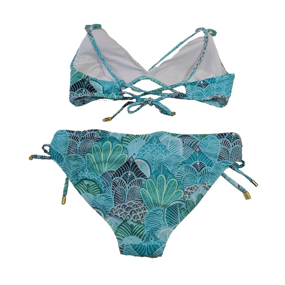 Helen Jon Bikini Swim Set Womens M Blue Dominica Floral Beach Pool Vacation - Picture 2 of 10